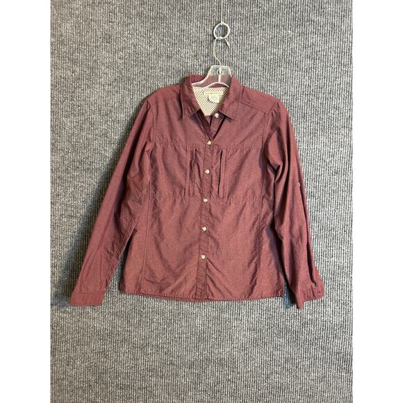 Exofficio Womens Button Up Nylon Outdoor Shirt Size Small Red Long Sleeve Hiking - Picture 1 of 7